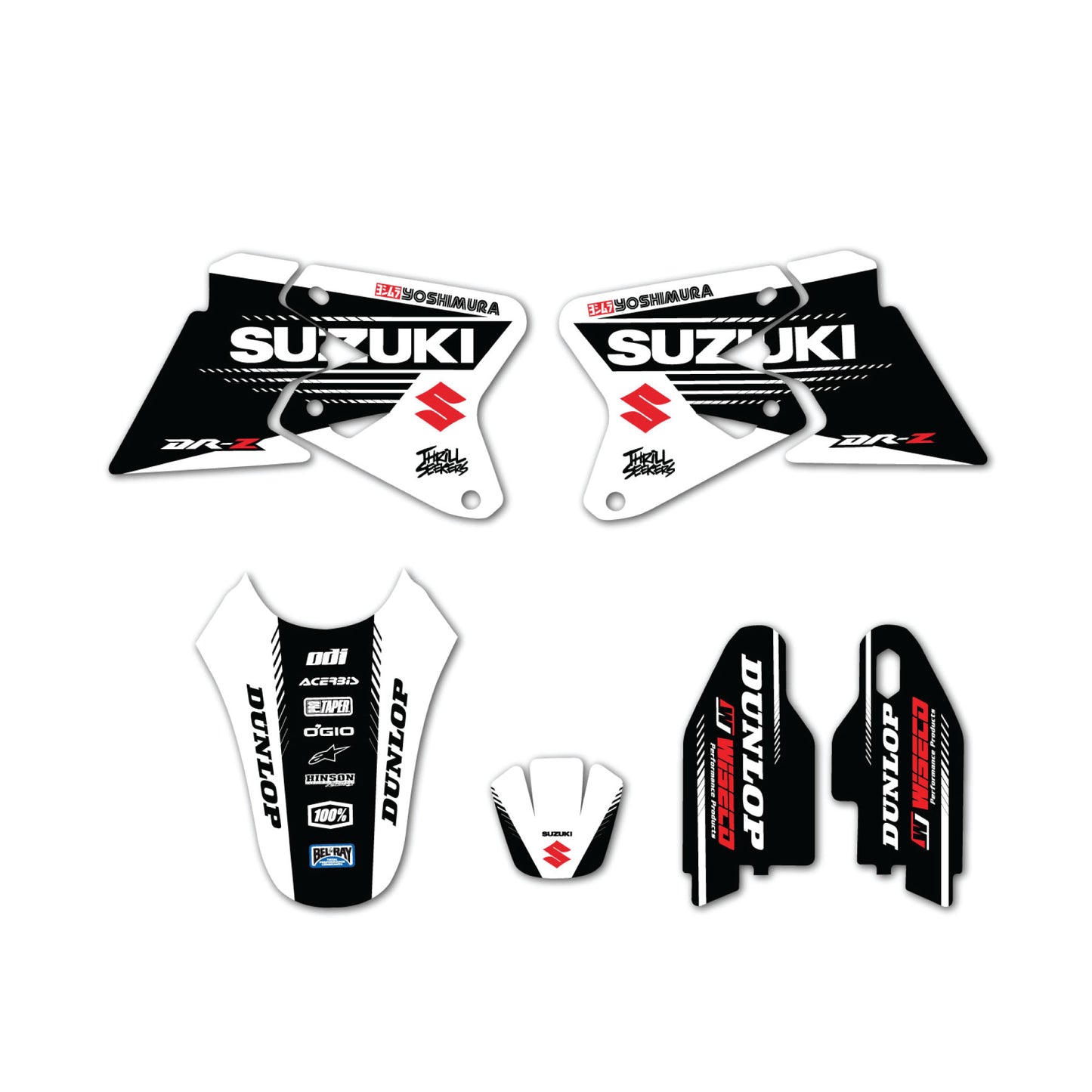 Suzuki DRZ400 DRZ400SM Black White Graphics Kit 2000-2022