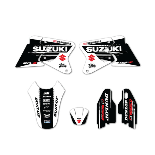 Suzuki DRZ400 DRZ400SM Black White Graphics Kit  2000-2022