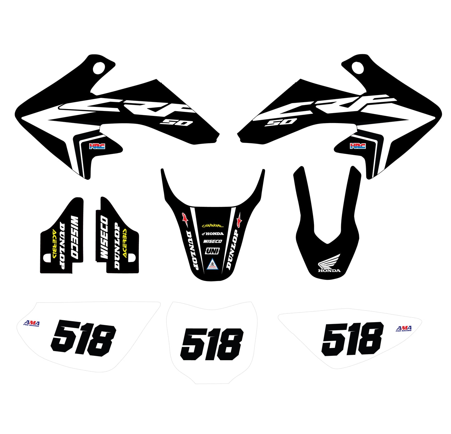 Honda CRF50 Black graphics kit 2004-2025