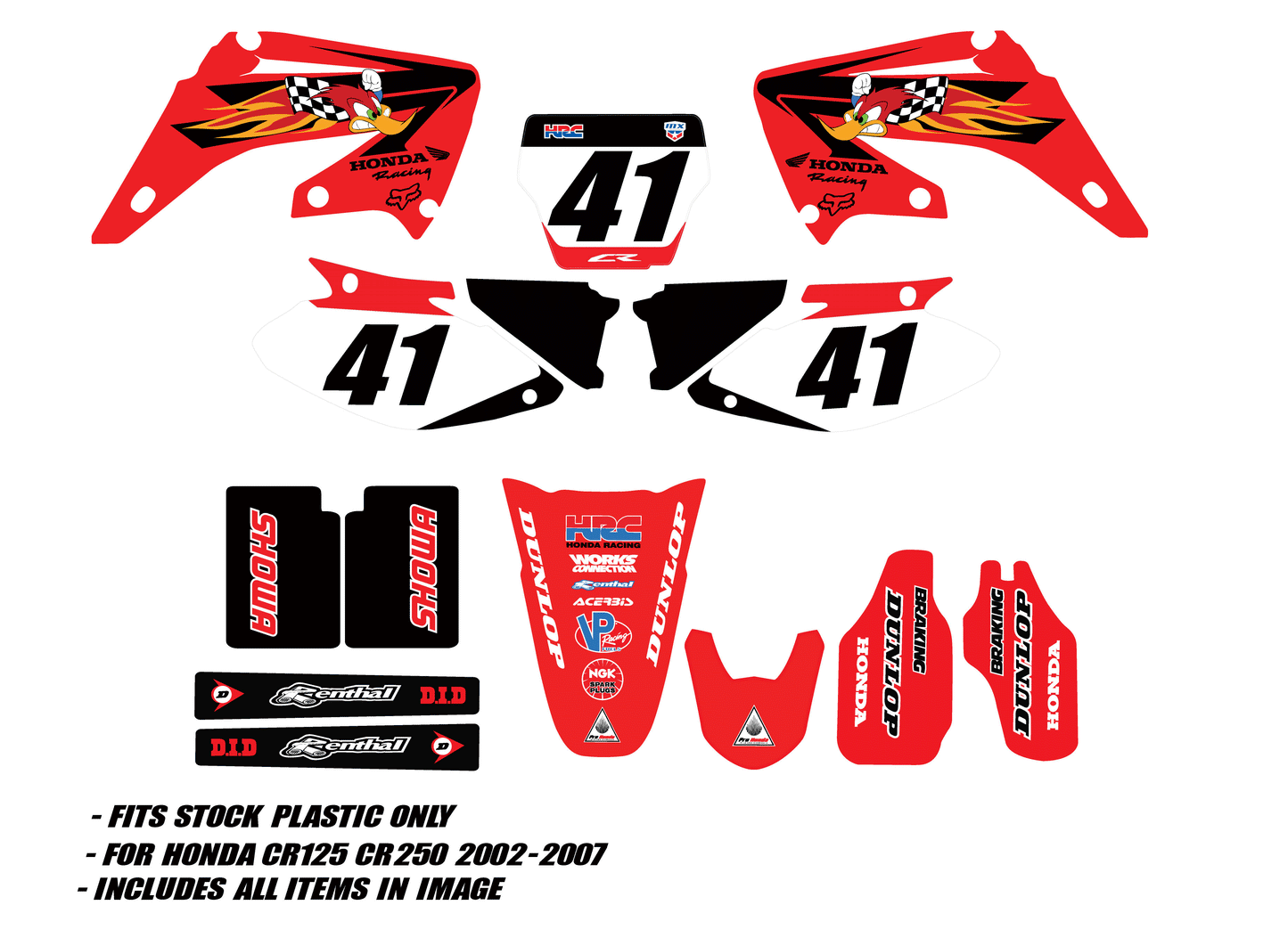 Honda woody graphics kit  CR125/250 2002 2003 2004 2005 2006 2007